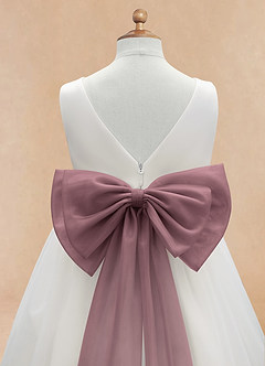 Azazie Kavi Flower Girl Dresses Ivory Vintage Mauve A-Line Bow Matte Satin Dress image10
