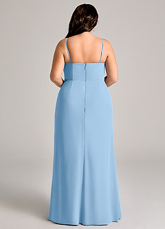 Azazie Maci Bridesmaid Dresses Powder Blue Sheath Pleated Chiffon Dress image9