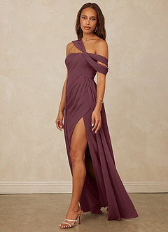 Christian Siriano Bridal for Azazie 1014 Bridesmaid Dresses Sangria A-Line Off the Shoulder Chiffon Dress image8