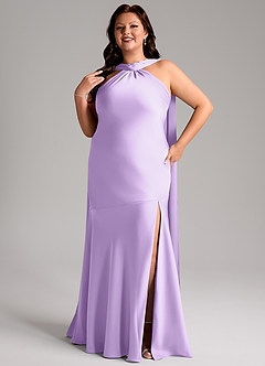 Azazie Kinsley Robes de demoiselle d'honneur Robe Sirène en Satin extensible Fente Latérale Lilas image11