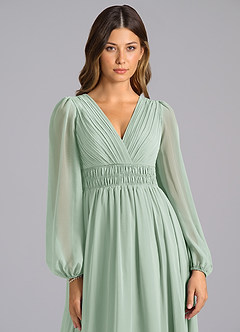Azazie Palerma Bridesmaid Dresses Agave A-Line Long Sleeve Chiffon Dress image6
