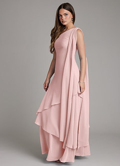 Azazie Monique Bridesmaid Dresses Powder Pink A-Line One Shoulder Chiffon Dress image3