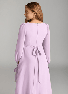 Azazie Leonia Junior Frosted Lilac A-Line with Pockets Chiffon Dress image6