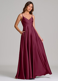 Azazie Amani Bridesmaid Dresses Mulberry A-Line Pleated Stretch Satin Dress image4