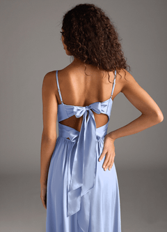 Azazie Zeya Bridesmaid Dresses Ice A-Line Pleated Stretch Satin Dress image4