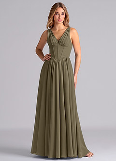 Azazie Delmie Final Sale Willow Green A-Line Corset Chiffon Dress image1