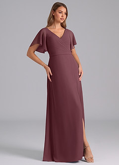 Azazie Ambrosia Jurken voor bruidsmeisjes Jurk van Chiffon met A-Lijn Geplooid Sangria image4