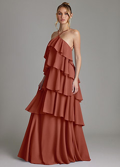 Azazie Deena Abiti da Damigella Abito A-Line in Chiffon Drappeggiato Auburn image5