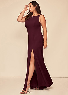 Azazie Rogue Bridesmaid Dresses Cabernet Mermaid Scoop Side Slit Stretch Crepe Dress image10