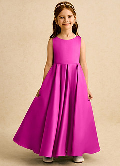 Azazie Pepper vestidos de niña de las flores Vestido de Fucsia de Satin Mate de Corte En A con Plisado image4