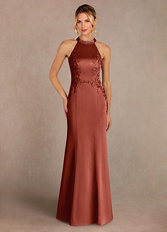 Azazie Tyra Mother of the Bride Dresses Terracotta Mermaid Lace Stretch Satin Dress image1