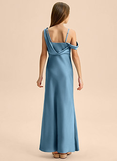 Azazie Madelyn Junior Osłona Zza ramienia Satyna elastyczna Długość podłogi Młodsza druhna Sukienka image2