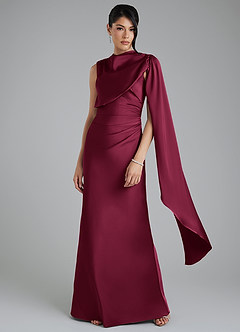 Azazie Taj Bridesmaid Dresses Burgundy Mermaid Corset Stretch Satin Dress image4