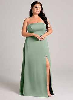 Azazie Wren Bridesmaid Dresses Matcha A-Line Strapless Stretch Satin Convertible Dress image12
