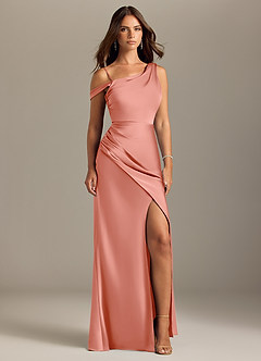 Azazie Madelyn Bridesmaid Dresses Coral Mermaid Off the Shoulder Stretch Satin Convertible Dress image9