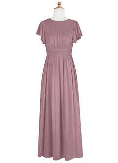 Azazie Mosley A-Line Ruched Mesh Floor-Length Junior Bridesmaid Dress image7