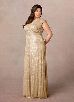 Upstudio Sacramento Mother of the Bride Dresses Champagne A-Line V-Neck Ruched Sequins Dress image9