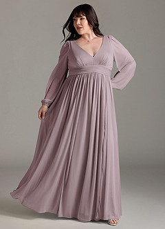 Azazie Norah Bridesmaid Dresses Dusk A-Line V-Neck Long Sleeve Chiffon Dress image8