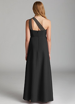 Azazie Maive Junior Black A-Line Pleated Chiffon Dress image3