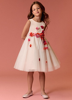 Barbie ♥ Azazie Robe Demoiselle D'honneur Fillette Robe Trapèze en Tulle Sans manches Barbie Multicolore Rose image3