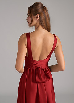 Azazie Kora Bridesmaid Dresses Pomegranate A-Line Pleated Stretch Satin Dress image2