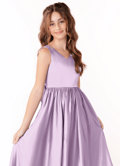 Azazie Hathaway Junior Frosted Lilac A-Line Bow Stretch Satin Dress image5
