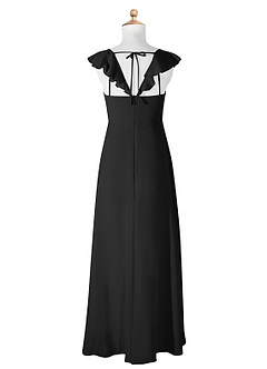 Azazie Amada Junior Abito A-Line in Chiffon Increspato Nero image6