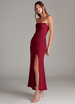 Azazie Leonis Bridesmaid Dresses Burgundy Mermaid Strapless Chiffon Convertible Dress image3