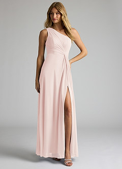 Azazie Brooke Bridesmaid Dresses Rose Petal A-Line One Shoulder Mesh Dress image3