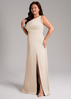 Azazie Phaedra Jurken voor bruidsmeisjes Jurk van Stretch Satijn met A-Lijn One-Shoulder Wit Albast image13