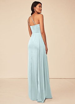 Azazie Maron Bridesmaid Dresses Sea Glass A-Line One Shoulder Stretch Satin Dress image4