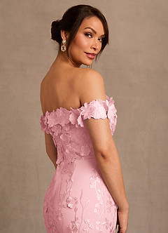 Azazie Lotta Mother of the Bride Dresses Blushing Pink Mermaid Off the Shoulder Lace Dress image6