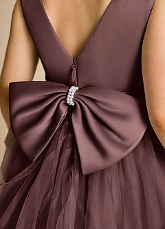 Azazie Pear Flower Girl Dresses Espresso Ball-Gown Bow Tulle Dress image6