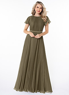 Azazie Kara Bescheidene Brautjungfernkleider A-Linie Plissee Chiffon Bodenlänge Kleid image4