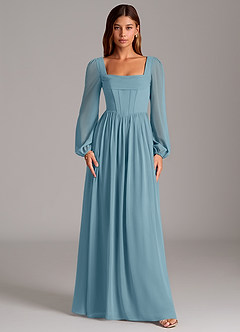 Azazie Maree Bridesmaid Dresses Moody Blue A-Line Corset Chiffon Dress image5