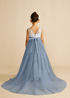 Azazie Tay Flower Girl Dresses Dusty Blue A-Line Sequins Tulle Dress image2