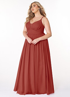 Azazie Rayna Final Sale Terracotta A-Line V-Neck Pleated Chiffon Dress image9