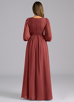 Azazie Palerma Robes de demoiselle d'honneur Robe Trapèze en Mousseline de soie Manches longues Terracotta image2