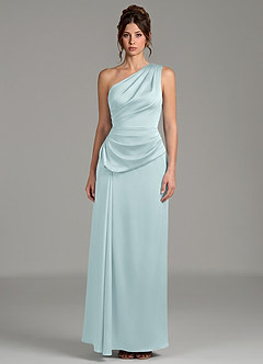 Azazie Zahira Bridesmaid Dresses Mist Sheath One Shoulder Stretch Satin Dress image3