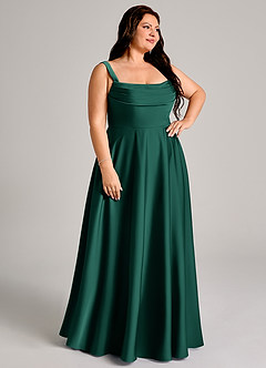 Azazie Shaude Bridesmaid Dresses Emerald A-Line Pleated Stretch Satin Dress image10