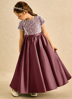 Azazie Cashew Flower Girl Dresses Desert Rose Ball-Gown with Sleeves Matte Satin Dress image5