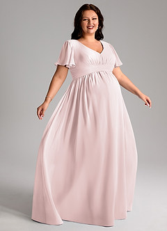 Azazie Verna Brudepigekjoler til gravide A-Line V-hals Ruched Chiffon Gulv-længde Kjole image9