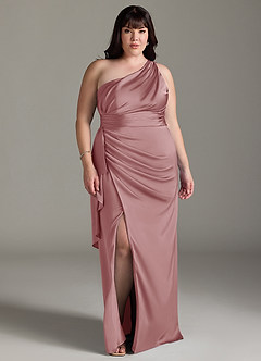 Azazie Maive Bridesmaid Dresses Dusty Rose Sheath Ruched Stretch Satin Dress image10