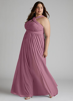 Azazie Hillian Bridesmaid Dresses Vintage Mauve A-Line Halter Pleated Mesh Dress image10