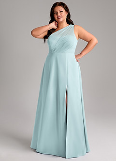 Azazie Phaedra Bridesmaid Dresses Mist A-Line One Shoulder Chiffon Dress image15