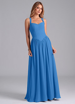Azazie Francis Bridesmaid Dresses Blue Jay A-Line Corset Chiffon Dress image4