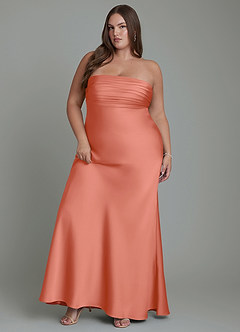 Azazie Saylor Vestidos de damas de honor Vestido Rosa Salmón de Satén Elástico de Corte Sirena con Palabra de honor image11