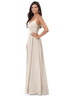 Azazie Lennon Bridesmaid Dresses White Alabaster A-Line Lace Chiffon Dress image4