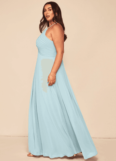 Azazie Ginger Bridesmaid Dresses Mist A-Line Halter Pleated Chiffon Dress image13