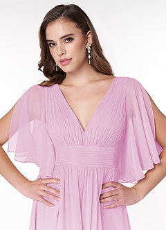 Azazie Temeka Bridesmaid Dresses Candy Pink A-Line Ruched Chiffon Dress image10